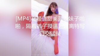 [MP4]高颜值甜美蓝衣妹子啪啪，隔着裤子摸逼近距离特写口交猛操