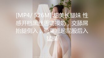 [MP4/ 526M] 甜美长腿妹 性感开档黑丝舌吻摸奶，交舔屌抬腿侧入，骑乘翘起屁股后入猛操